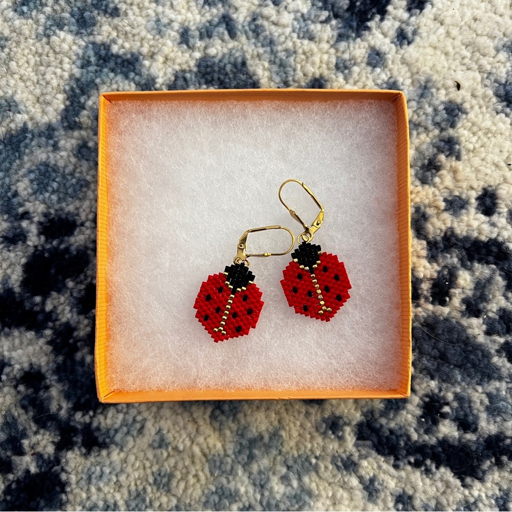 Beaded ladybug earrings
